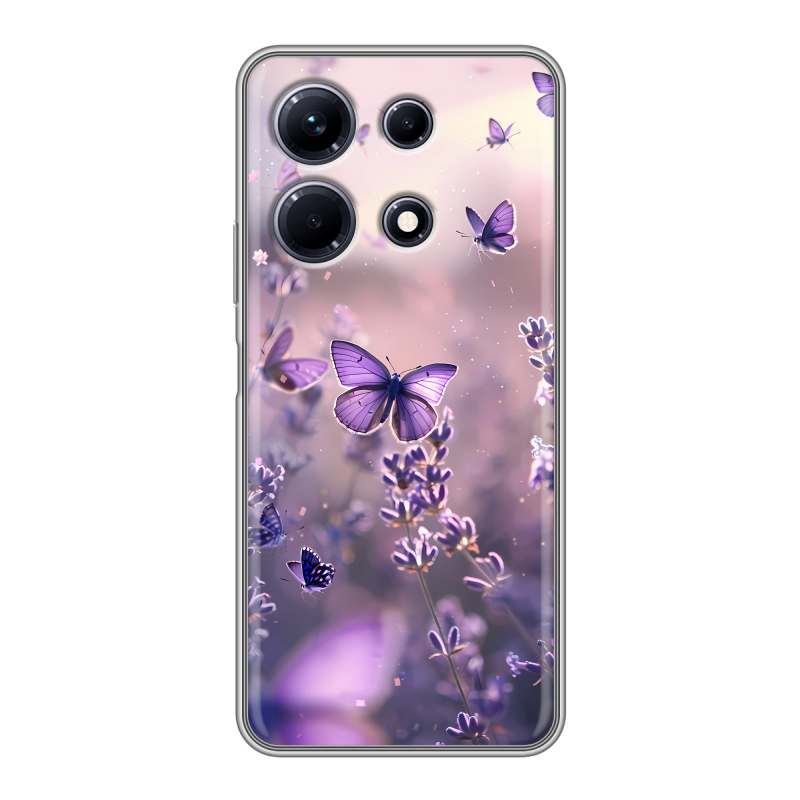 Силиконовый противоударный чехол на Infinix Note 30 с принтом бабочки и лаванда Силиконовый противоударный чехол на Infinix Note 30 с принтом бабочки и лаванда