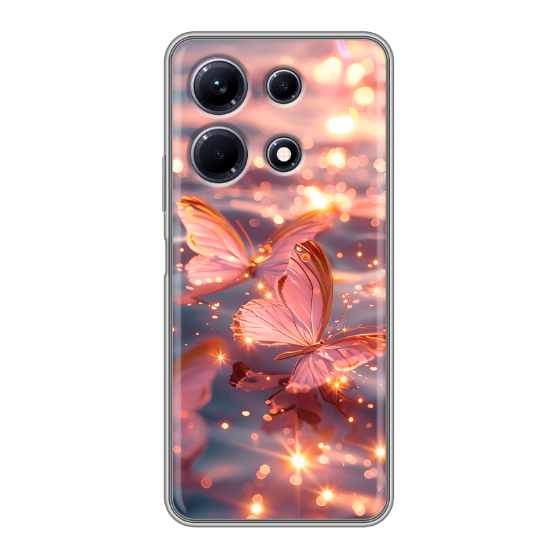 Силиконовый чехол на Infinix Note 30 с принтом бабочки розовые Силиконовый чехол на Infinix Note 30 с принтом бабочки розовые