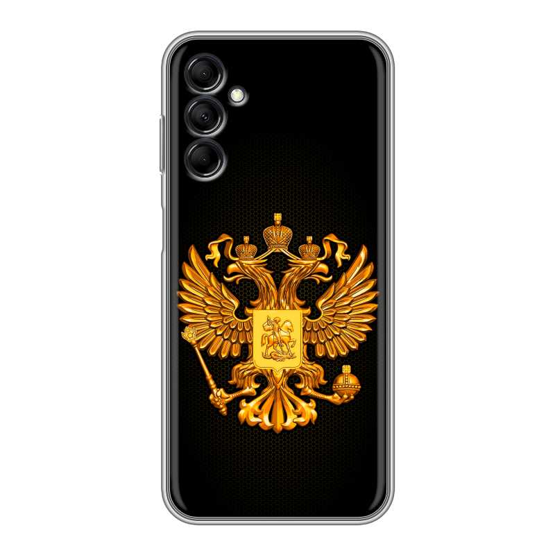Силиконовый противоударный чехол на Samsung Galaxy M14 5G с принтом Герб России желтый Силиконовый противоударный чехол на Samsung Galaxy M14 5G с принтом Герб России желтый