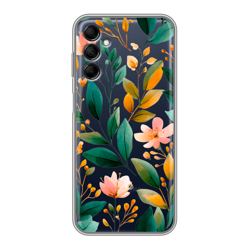 Силиконовый противоударный чехол на Samsung Galaxy M14 5G с принтом Цветы паттерн Силиконовый противоударный чехол на Samsung Galaxy M14 5G с принтом Цветы паттерн