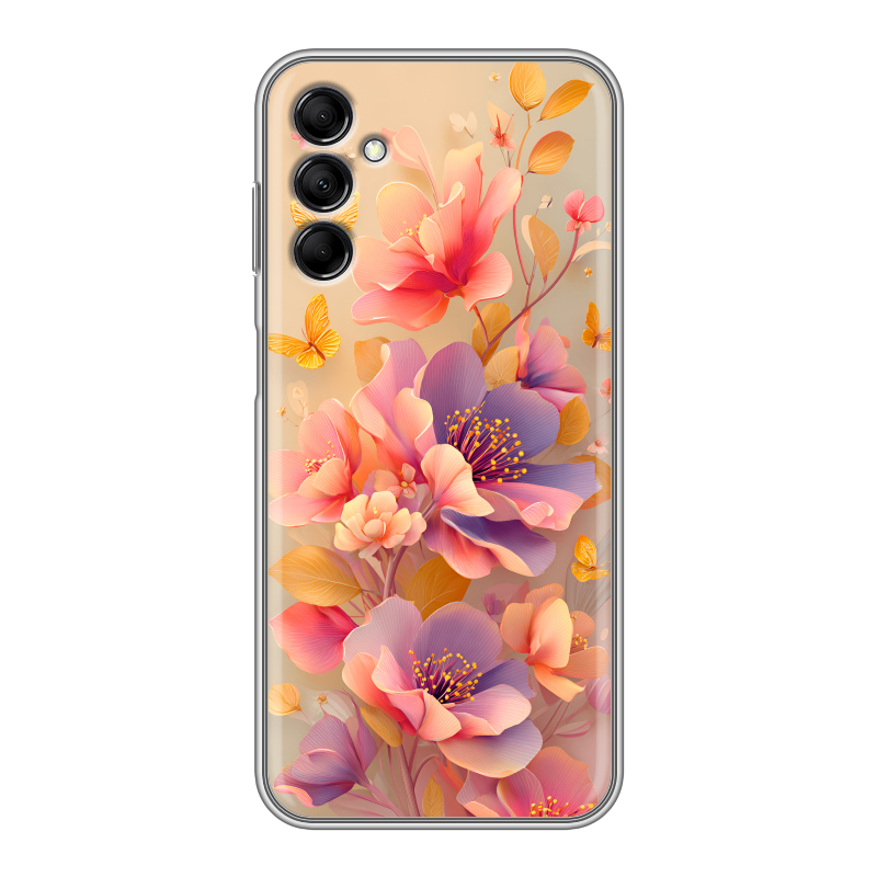 Силиконовый противоударный чехол на Samsung Galaxy M14 5G с принтом Цветы и бабочки Силиконовый противоударный чехол на Samsung Galaxy M14 5G с принтом Цветы и бабочки