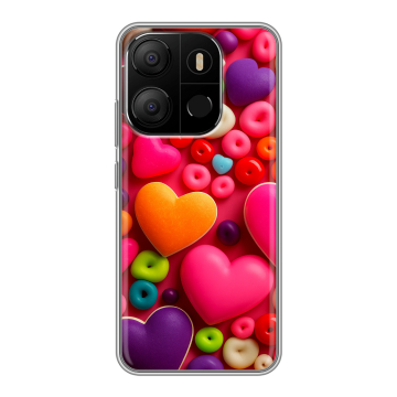 Силиконовый чехол на Tecno Pop 7 с принтом Сердечки