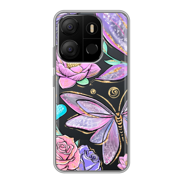 Силиконовый чехол на Tecno Pop 7 с принтом Бабочки и цветы