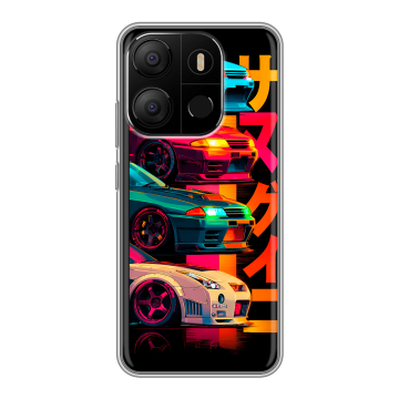 Силиконовый чехол на Tecno Pop 7 с принтом Гоночные машины