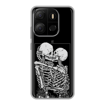 Силиконовый чехол на Tecno Pop 7 с принтом Поцелуй скелетов