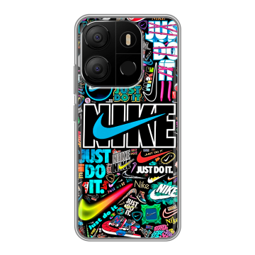 Силиконовый чехол на Tecno Pop 7 с принтом найк nike черный Силиконовый чехол на Tecno Pop 7 с принтом найк nike черный