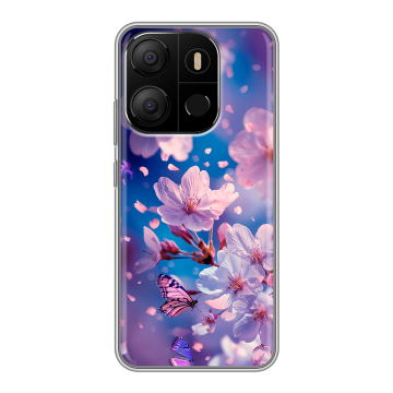 Силиконовый чехол на Tecno Pop 7 с принтом цветы бабочки