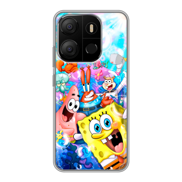 Силиконовый чехол на Tecno Pop 7 с принтом спанчбоб спанч боб