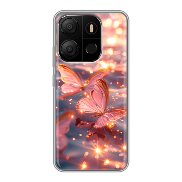 Силиконовый чехол на Tecno Pop 7 с принтом бабочки розовые