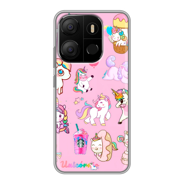 Силиконовый чехол на Tecno Pop 7 с принтом розовые единороги