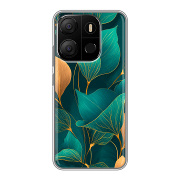Силиконовый чехол на Tecno Pop 7 с принтом Листья и золото Силиконовый чехол на Tecno Pop 7 с принтом Листья и золото