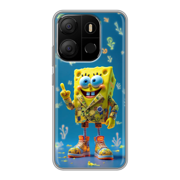 Силиконовый чехол на Tecno Pop 7 с принтом Спанч боб Спанчбоб
