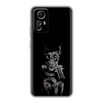 Силиконовый чехол на Xiaomi RedMi Note 12S с принтом Доберман и пистолет Силиконовый чехол на Xiaomi RedMi Note 12S с принтом Доберман и пистолет