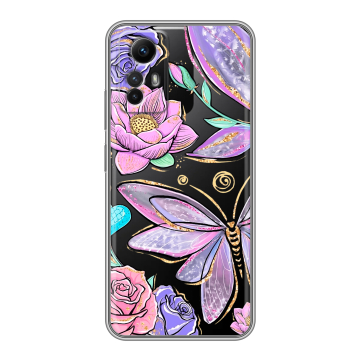 Силиконовый чехол на Xiaomi RedMi Note 12S с принтом Бабочки и цветы Силиконовый чехол на Xiaomi RedMi Note 12S с принтом Бабочки и цветы