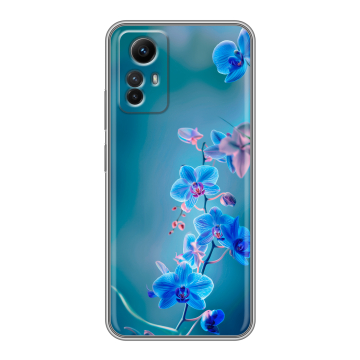 Силиконовый чехол на Xiaomi RedMi Note 12S с принтом Голубые цветы Силиконовый чехол на Xiaomi RedMi Note 12S с принтом Голубые цветы