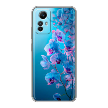 Силиконовый чехол на Xiaomi RedMi Note 12S с принтом голубые орхидеи Силиконовый чехол на Xiaomi RedMi Note 12S с принтом голубые орхидеи