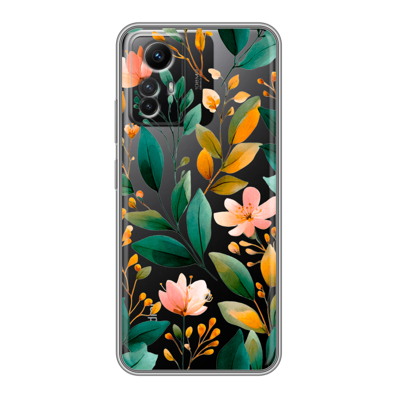 Силиконовый чехол на Xiaomi RedMi Note 12S с принтом Цветы паттерн Силиконовый чехол на Xiaomi RedMi Note 12S с принтом Цветы паттерн
