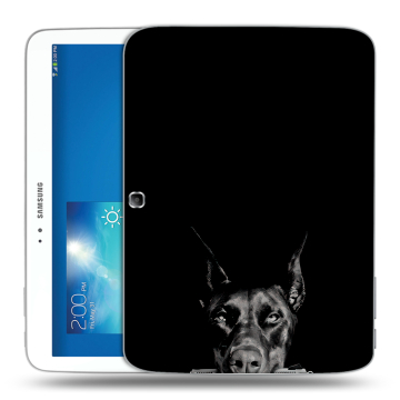 Силиконовый чехол на Samsung Galaxy Tab 3 10.1 с принтом Доберман и пистолет