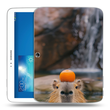 Силиконовый чехол на Samsung Galaxy Tab 3 10.1 с принтом Капибара с апельсином