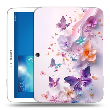 Силиконовый чехол на Samsung Galaxy Tab 3 10.1 с принтом цветы бабочки Силиконовый чехол на Samsung Galaxy Tab 3 10.1 с принтом цветы бабочки