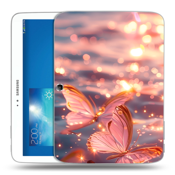 Силиконовый чехол на Samsung Galaxy Tab 3 10.1 с принтом бабочки розовые Силиконовый чехол на Samsung Galaxy Tab 3 10.1 с принтом бабочки розовые