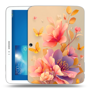 Силиконовый чехол на Samsung Galaxy Tab 3 10.1 с принтом Цветы и бабочки Силиконовый чехол на Samsung Galaxy Tab 3 10.1 с принтом Цветы и бабочки