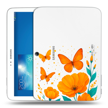 Силиконовый чехол на Samsung Galaxy Tab 3 10.1 с принтом цветы бабочки Силиконовый чехол на Samsung Galaxy Tab 3 10.1 с принтом цветы бабочки