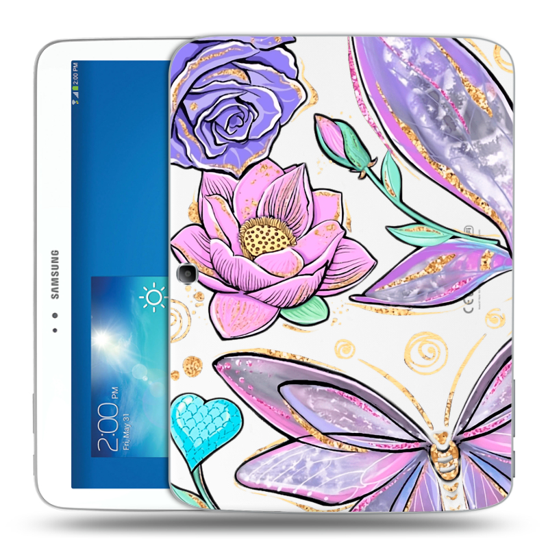 Силиконовый чехол на Samsung Galaxy Tab 3 10.1 с принтом Бабочки и цветы Силиконовый чехол на Samsung Galaxy Tab 3 10.1 с принтом Бабочки и цветы