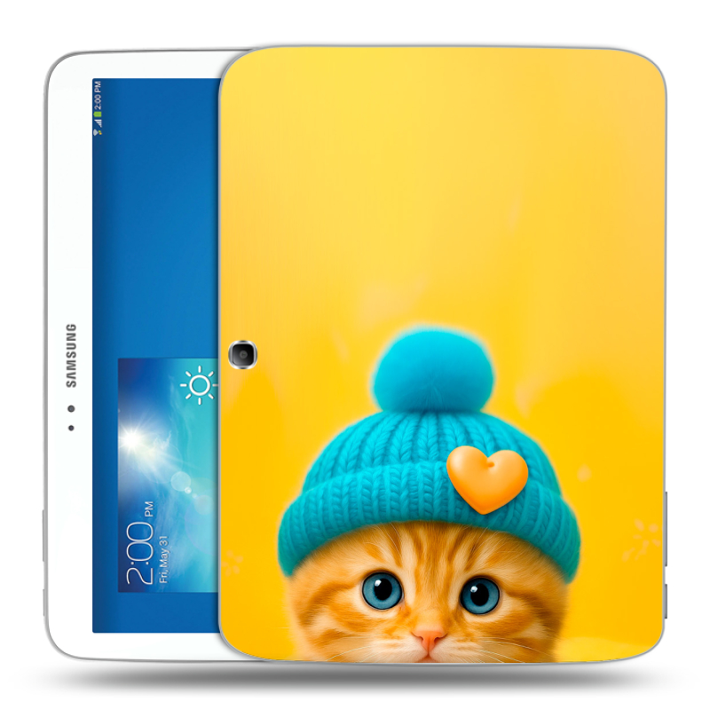 Силиконовый чехол на Samsung Galaxy Tab 3 10.1 с принтом Котенок в шапке Силиконовый чехол на Samsung Galaxy Tab 3 10.1 с принтом Котенок в шапке