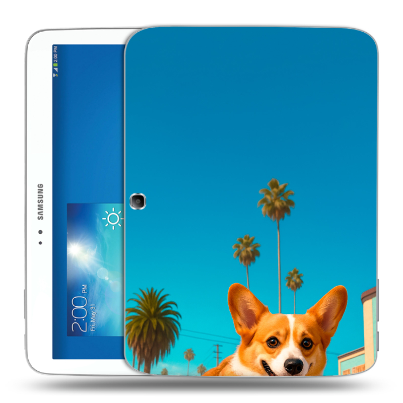 Силиконовый чехол на Samsung Galaxy Tab 3 10.1 с принтом Корги на скейте Силиконовый чехол на Samsung Galaxy Tab 3 10.1 с принтом Корги на скейте