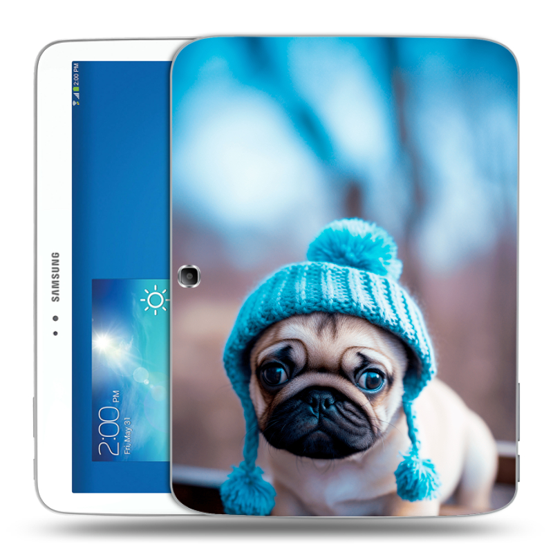 Силиконовый чехол на Samsung Galaxy Tab 3 10.1 с принтом Мопс в шапке Силиконовый чехол на Samsung Galaxy Tab 3 10.1 с принтом Мопс в шапке