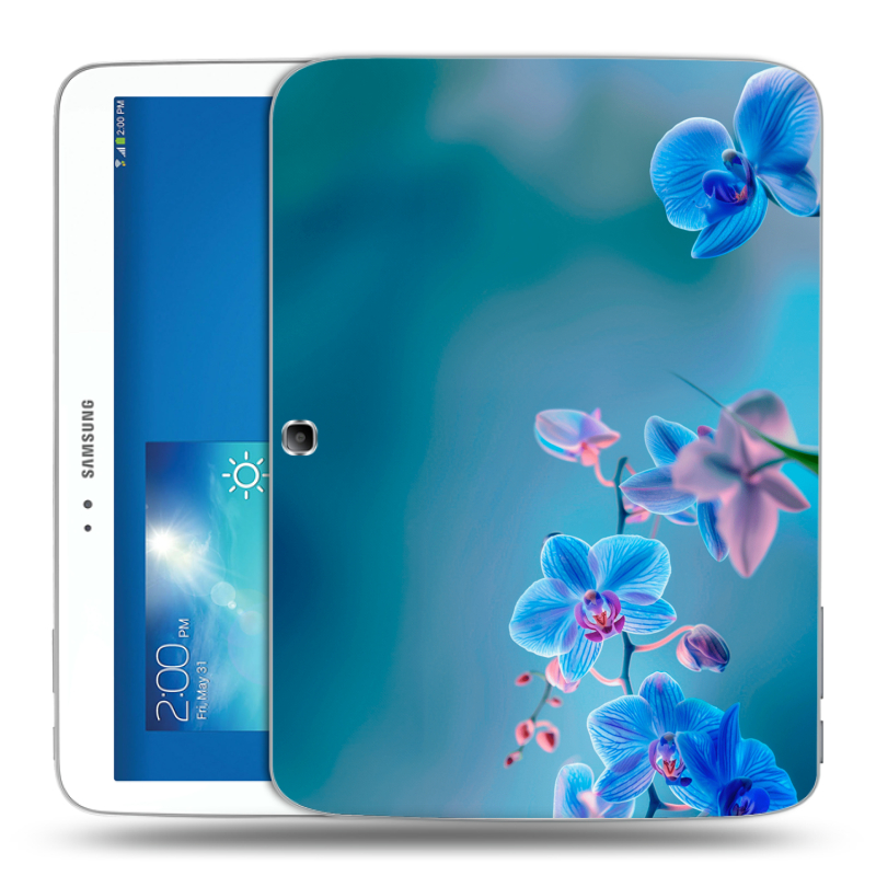 Силиконовый чехол на Samsung Galaxy Tab 3 10.1 с принтом Голубые цветы Силиконовый чехол на Samsung Galaxy Tab 3 10.1 с принтом Голубые цветы