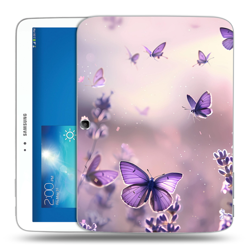 Силиконовый чехол на Samsung Galaxy Tab 3 10.1 с принтом бабочки и лаванда Силиконовый чехол на Samsung Galaxy Tab 3 10.1 с принтом бабочки и лаванда