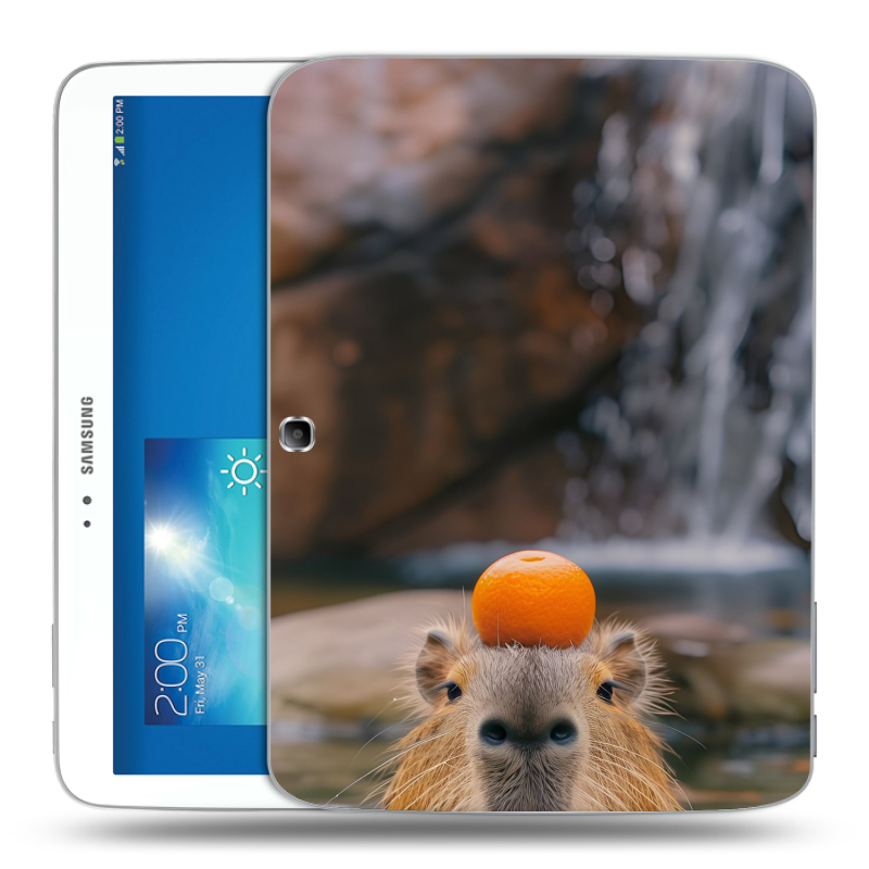 Силиконовый чехол на Samsung Galaxy Tab 3 10.1 с принтом Капибара с апельсином Силиконовый чехол на Samsung Galaxy Tab 3 10.1 с принтом Капибара с апельсином