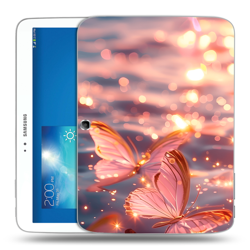 Силиконовый чехол на Samsung Galaxy Tab 3 10.1 с принтом бабочки розовые Силиконовый чехол на Samsung Galaxy Tab 3 10.1 с принтом бабочки розовые
