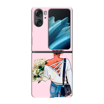 Пластиковый чехол на OPPO Find N2 Flip с принтом Девушка и букет Пластиковый чехол на OPPO Find N2 Flip с принтом Девушка и букет