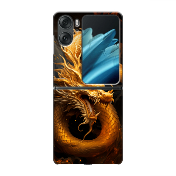Пластиковый чехол на OPPO Find N2 Flip с принтом Золотой дракон Пластиковый чехол на OPPO Find N2 Flip с принтом Золотой дракон