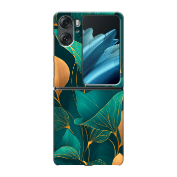 Пластиковый чехол на OPPO Find N2 Flip с принтом Листья и золото