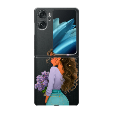 Пластиковый чехол на OPPO Find N2 Flip с принтом девушка цветы