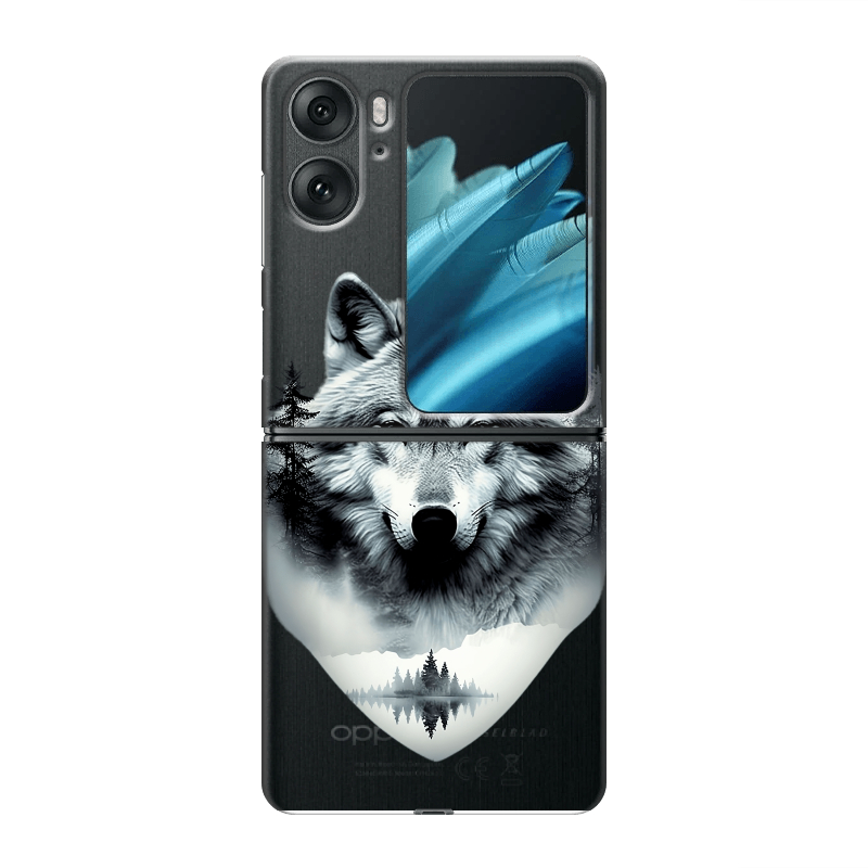 Пластиковый чехол на OPPO Find N2 Flip с принтом Волк в лесу Пластиковый чехол на OPPO Find N2 Flip с принтом Волк в лесу