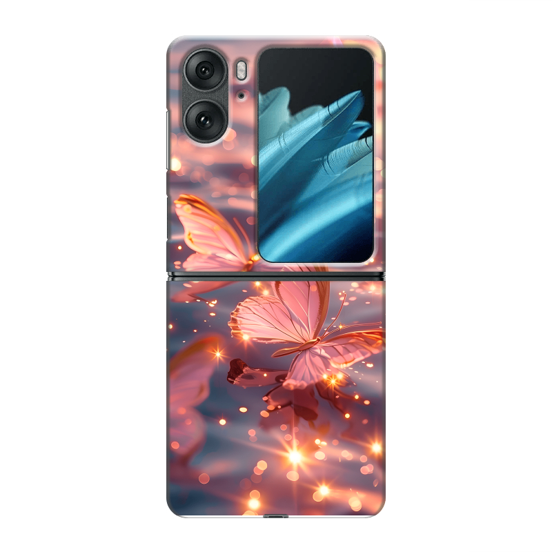 Пластиковый чехол на OPPO Find N2 Flip с принтом бабочки розовые Пластиковый чехол на OPPO Find N2 Flip с принтом бабочки розовые