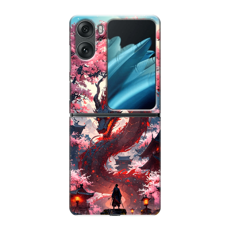 Пластиковый чехол на OPPO Find N2 Flip с принтом Дракон Японский Пластиковый чехол на OPPO Find N2 Flip с принтом Дракон Японский