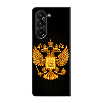 Пластиковый чехол на Samsung Galaxy Z Fold 5 с принтом Герб России желтый Пластиковый чехол на Samsung Galaxy Z Fold 5 с принтом Герб России желтый