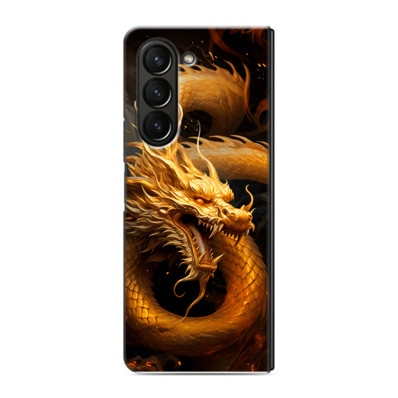 Пластиковый чехол на Samsung Galaxy Z Fold 5 с принтом Золотой дракон Пластиковый чехол на Samsung Galaxy Z Fold 5 с принтом Золотой дракон