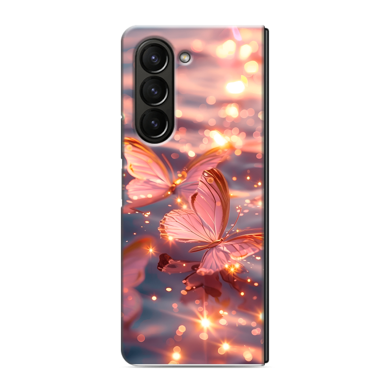 Пластиковый чехол на Samsung Galaxy Z Fold 5 с принтом бабочки розовые Пластиковый чехол на Samsung Galaxy Z Fold 5 с принтом бабочки розовые