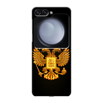 Пластиковый чехол на Samsung Galaxy Z Flip 5 с принтом Герб России желтый Пластиковый чехол на Samsung Galaxy Z Flip 5 с принтом Герб России желтый