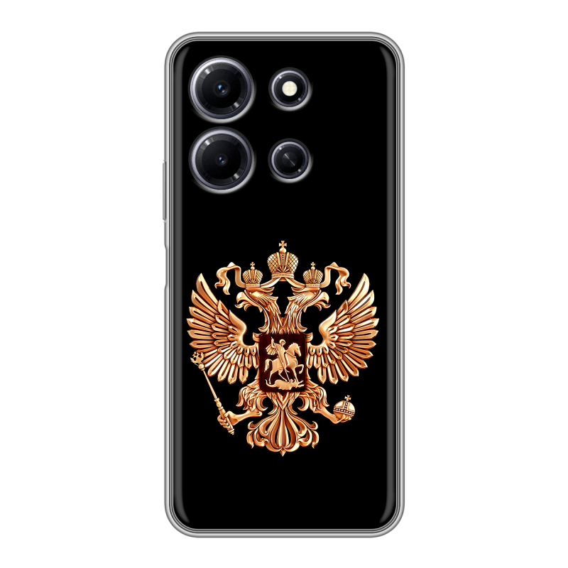 Силиконовый чехол на Infinix Note 30i с принтом Герб России золотой Силиконовый чехол на Infinix Note 30i с принтом Герб России золотой