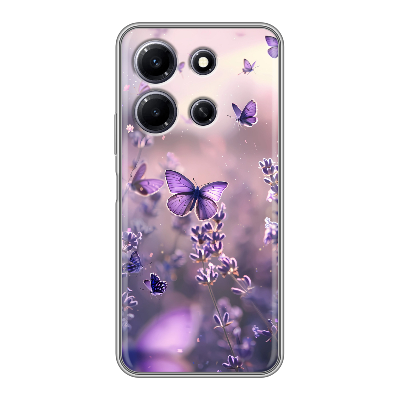 Силиконовый противоударный чехол на Infinix Note 30i с принтом бабочки и лаванда Силиконовый противоударный чехол на Infinix Note 30i с принтом бабочки и лаванда