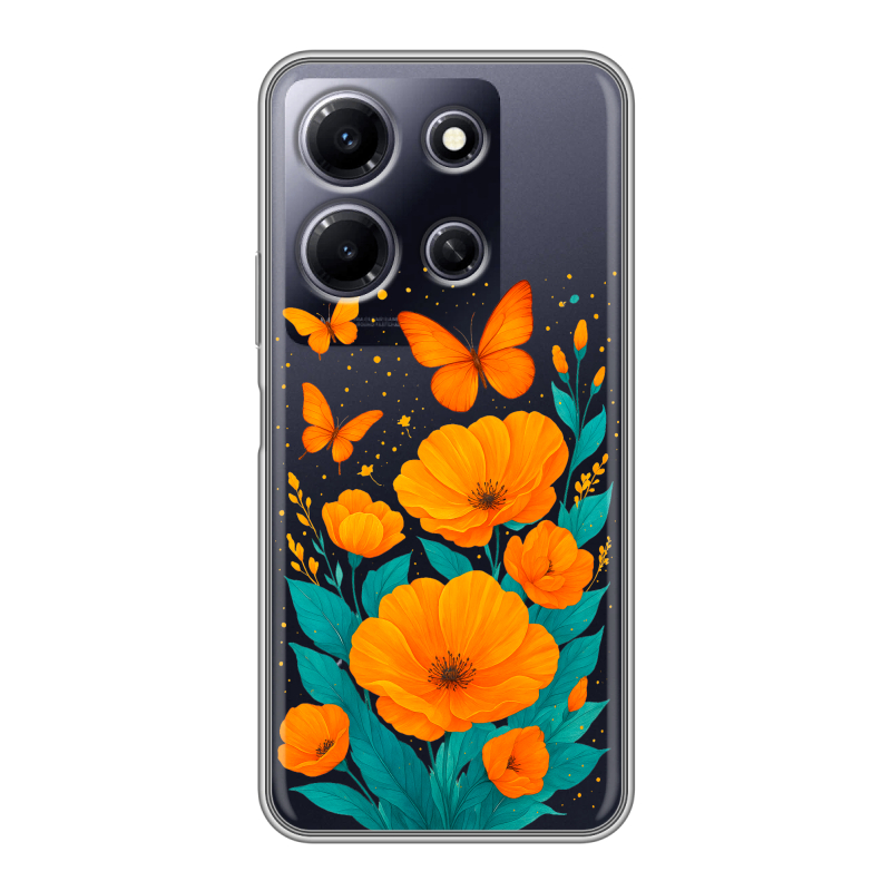 Силиконовый чехол на Infinix Note 30i с принтом цветы бабочки Силиконовый чехол на Infinix Note 30i с принтом цветы бабочки