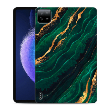 Силиконовый чехол на планшета Xiaomi Pad 6 с принтом Мрамор зеленое золото
